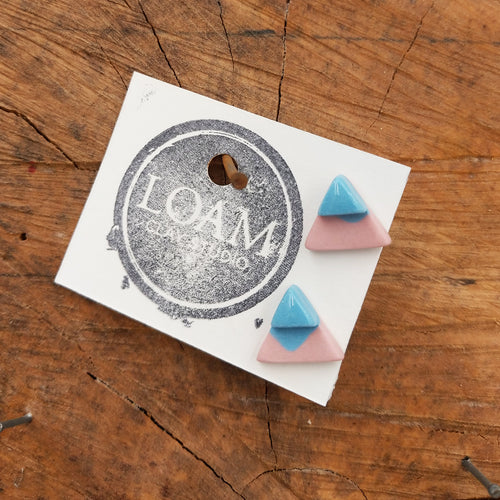 Pink Blue Triangle Earrings