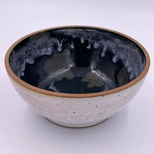 Medium Bowl White Outside with Dark Green Leaves Inside